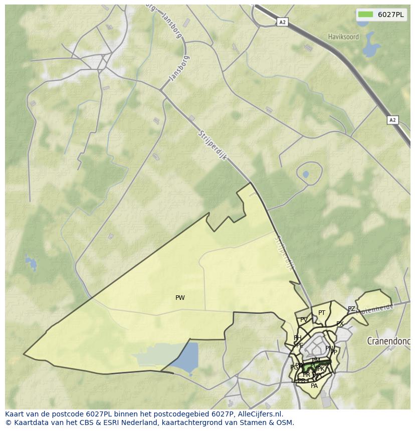 Afbeelding van het postcodegebied 6027 PL op de kaart.