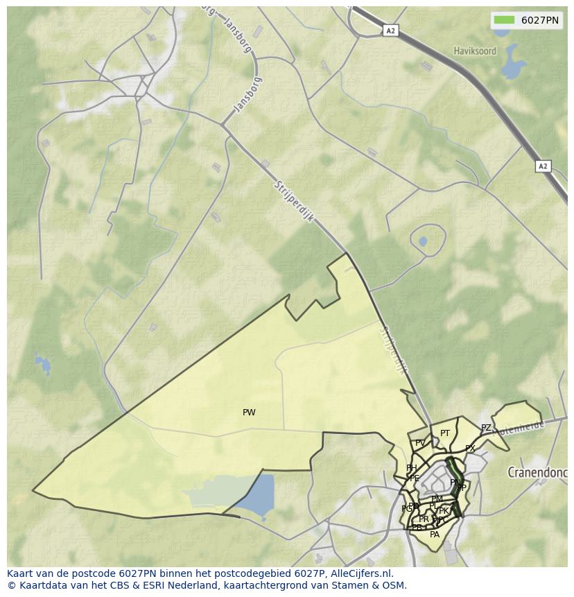 Afbeelding van het postcodegebied 6027 PN op de kaart.