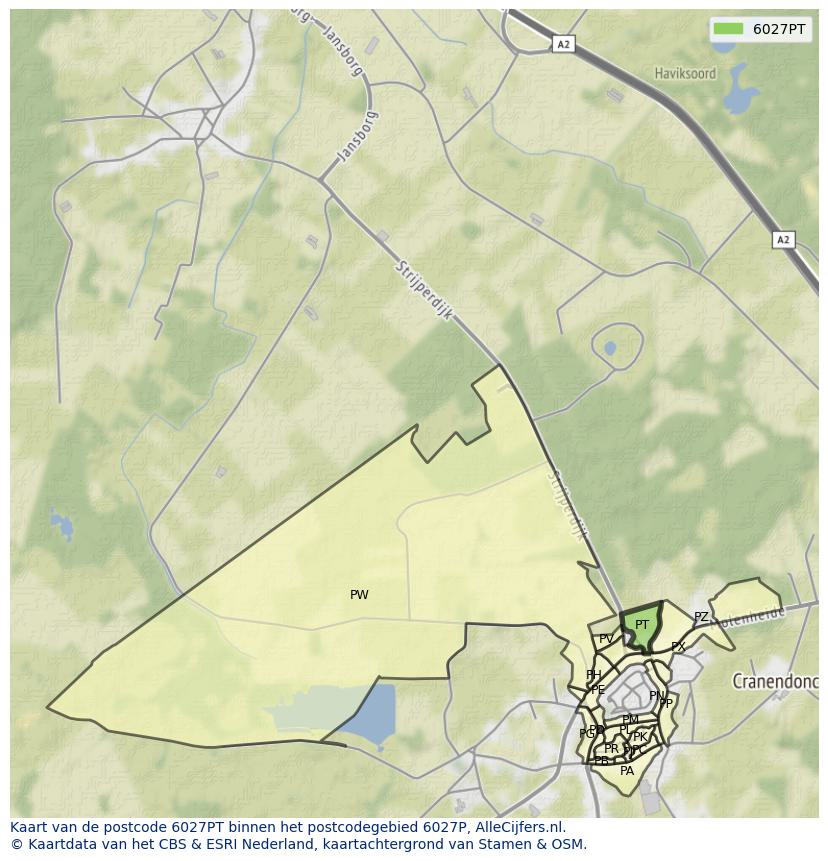 Afbeelding van het postcodegebied 6027 PT op de kaart.