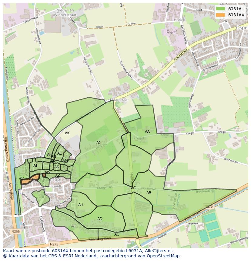 Afbeelding van het postcodegebied 6031 AX op de kaart.