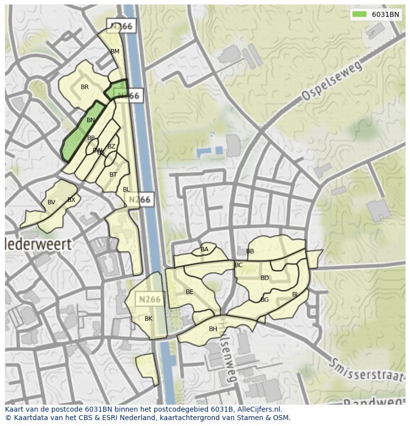 Afbeelding van het postcodegebied 6031 BN op de kaart.