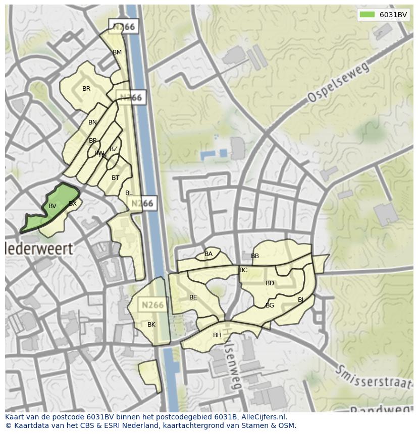 Afbeelding van het postcodegebied 6031 BV op de kaart.