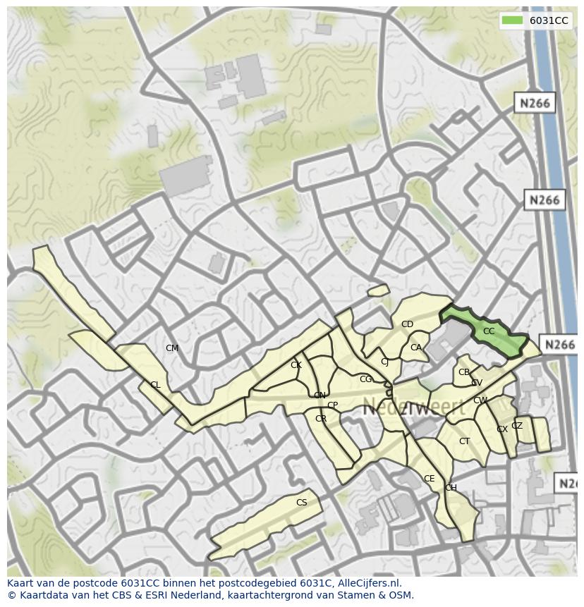 Afbeelding van het postcodegebied 6031 CC op de kaart.