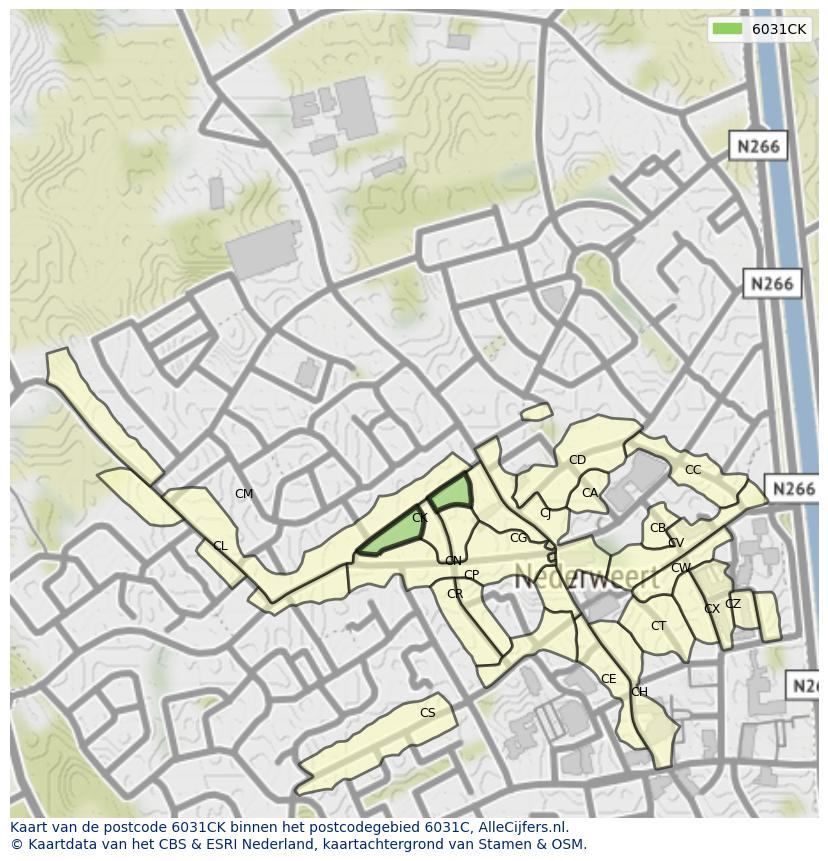 Afbeelding van het postcodegebied 6031 CK op de kaart.