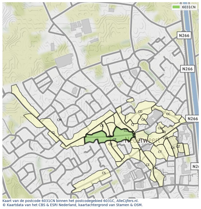Afbeelding van het postcodegebied 6031 CN op de kaart.