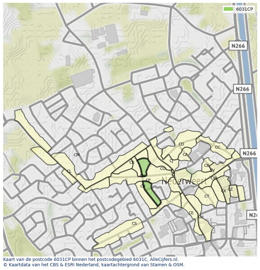 Afbeelding van het postcodegebied 6031 CP op de kaart.