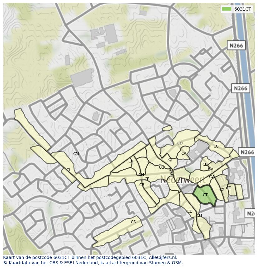 Afbeelding van het postcodegebied 6031 CT op de kaart.