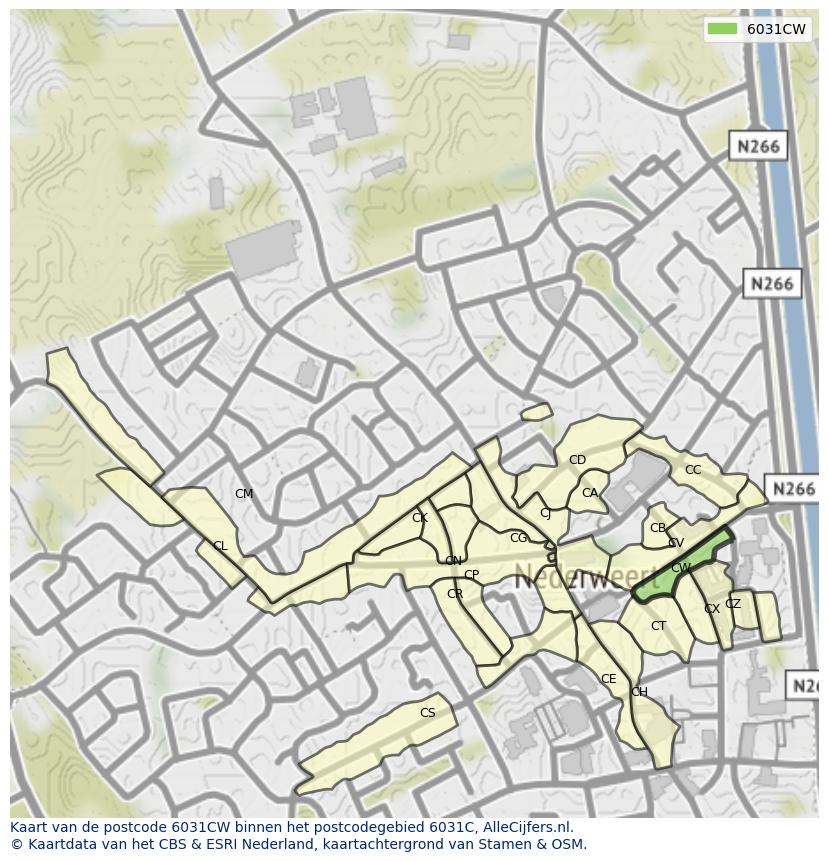 Afbeelding van het postcodegebied 6031 CW op de kaart.