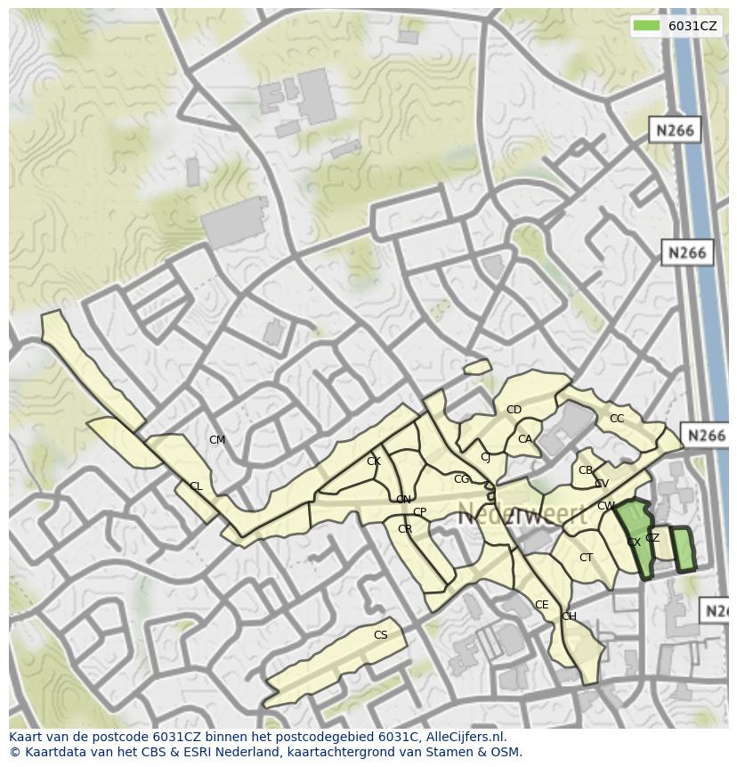Afbeelding van het postcodegebied 6031 CZ op de kaart.