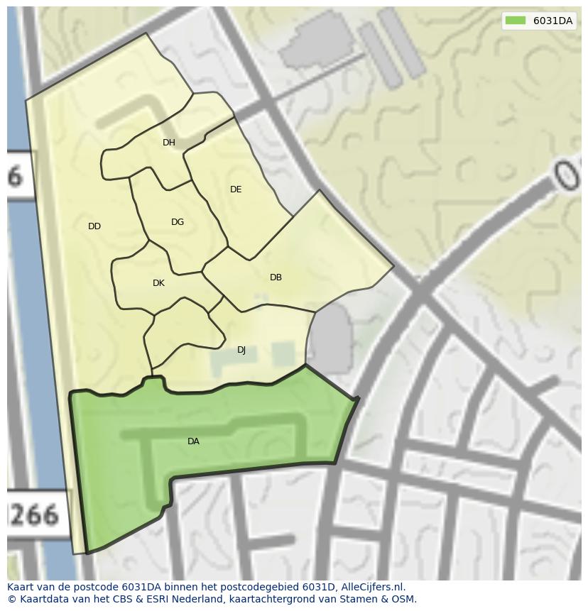 Afbeelding van het postcodegebied 6031 DA op de kaart.