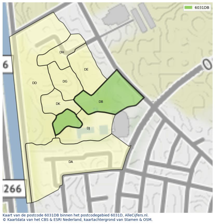 Afbeelding van het postcodegebied 6031 DB op de kaart.