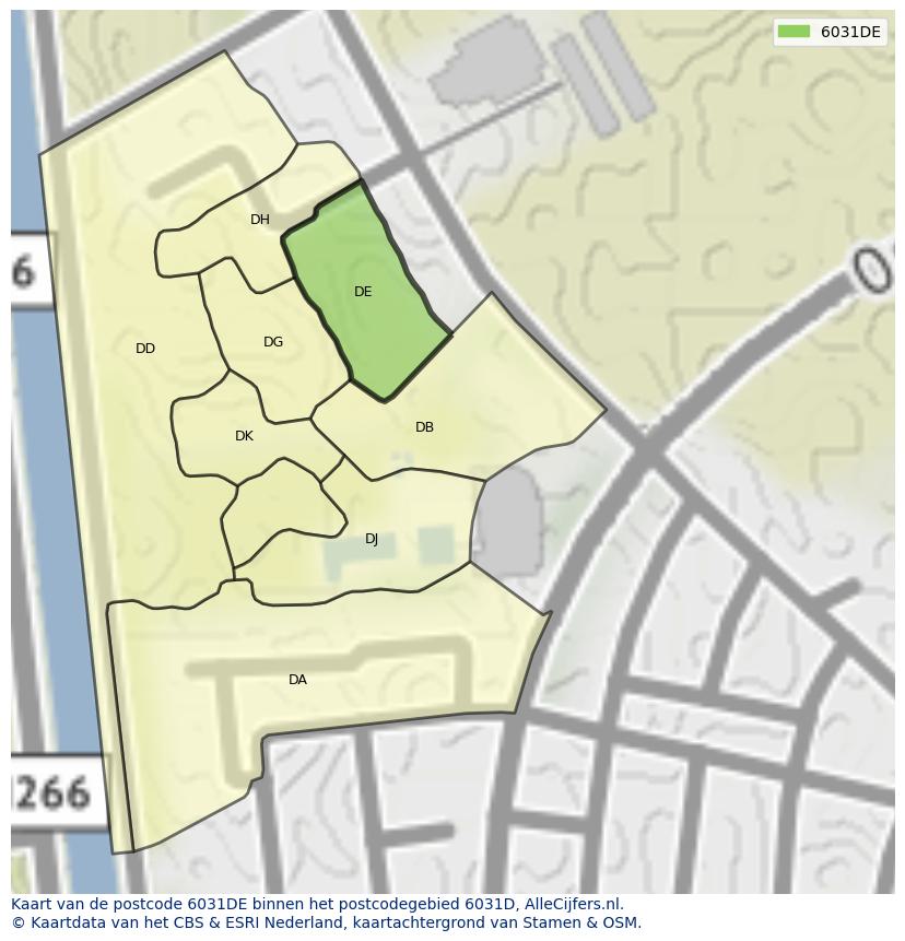 Afbeelding van het postcodegebied 6031 DE op de kaart.