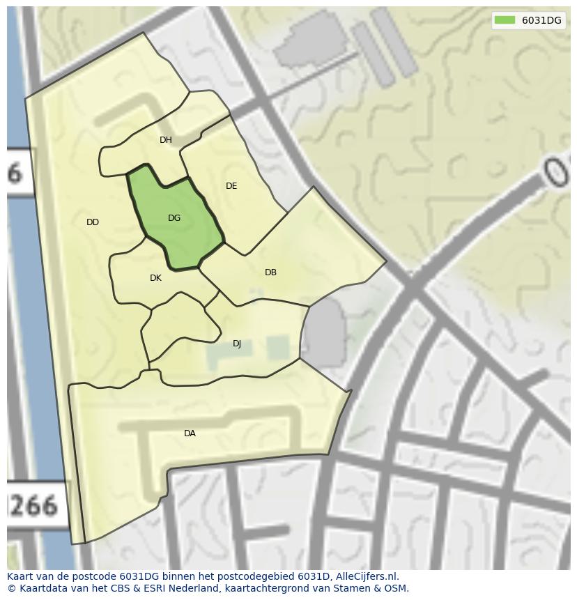 Afbeelding van het postcodegebied 6031 DG op de kaart.