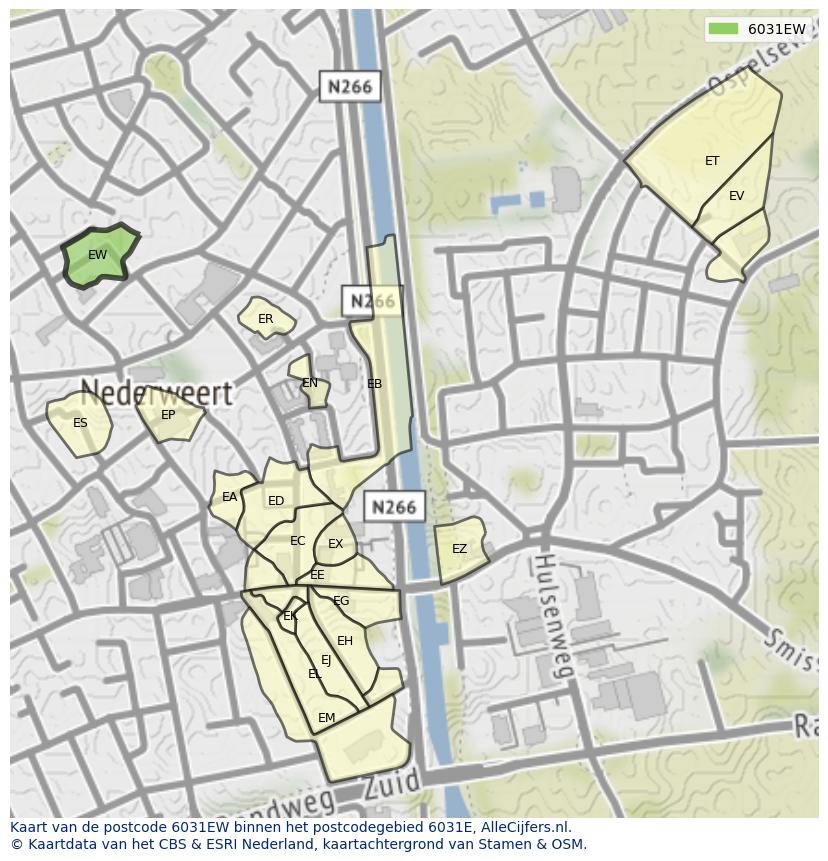 Afbeelding van het postcodegebied 6031 EW op de kaart.
