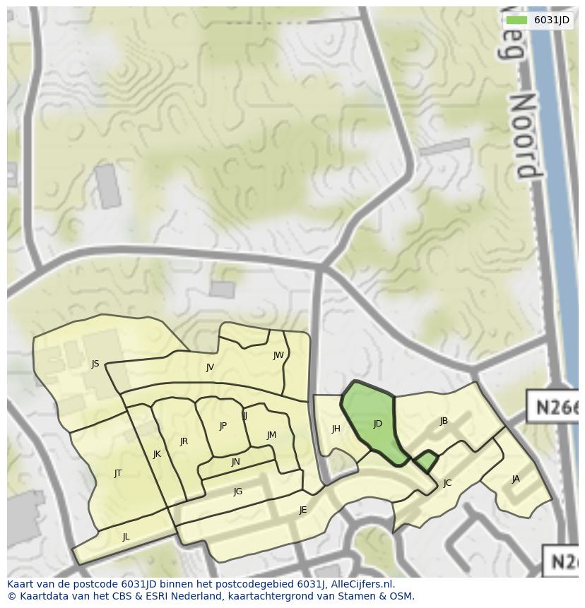 Afbeelding van het postcodegebied 6031 JD op de kaart.