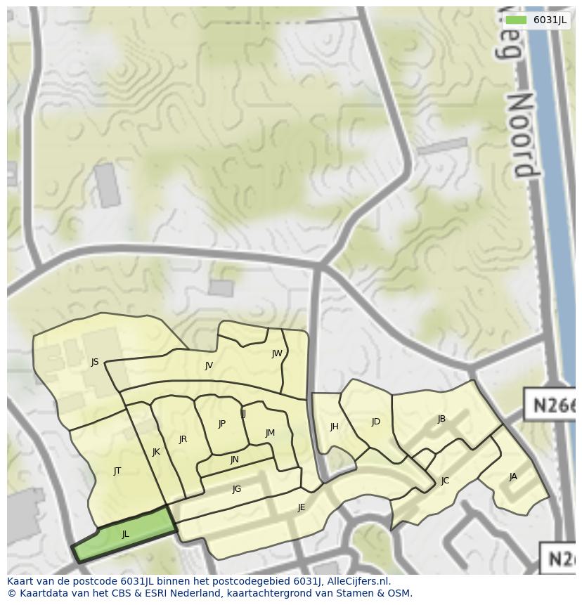 Afbeelding van het postcodegebied 6031 JL op de kaart.