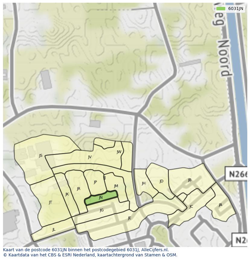 Afbeelding van het postcodegebied 6031 JN op de kaart.