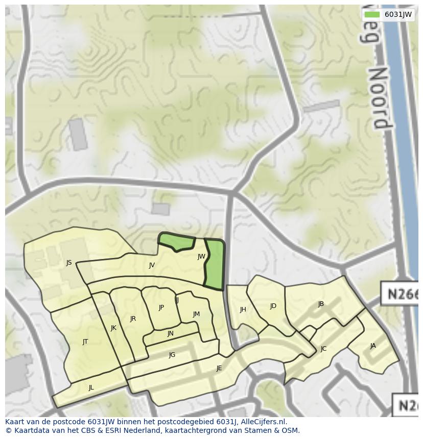 Afbeelding van het postcodegebied 6031 JW op de kaart.