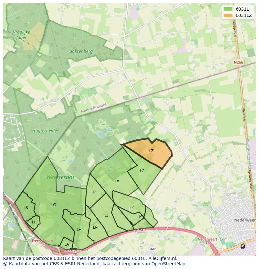 Afbeelding van het postcodegebied 6031 LZ op de kaart.