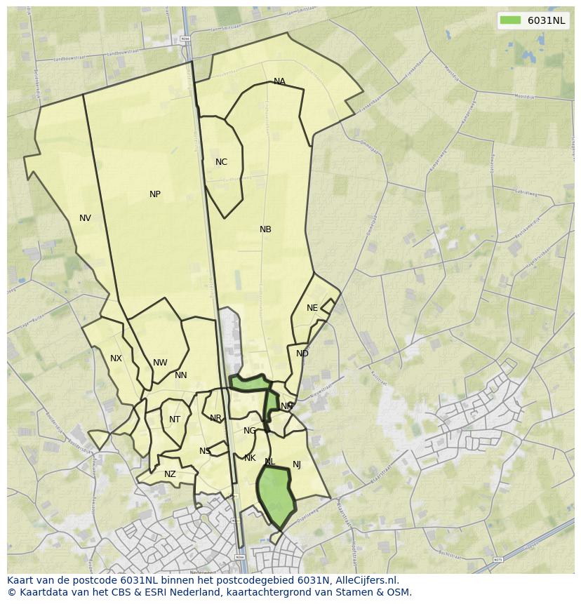 Afbeelding van het postcodegebied 6031 NL op de kaart.
