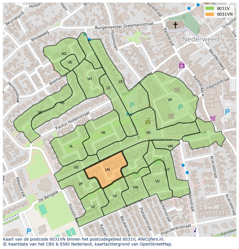 Afbeelding van het postcodegebied 6031 VN op de kaart.