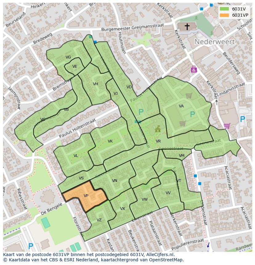 Afbeelding van het postcodegebied 6031 VP op de kaart.