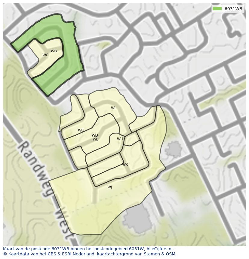 Afbeelding van het postcodegebied 6031 WB op de kaart.