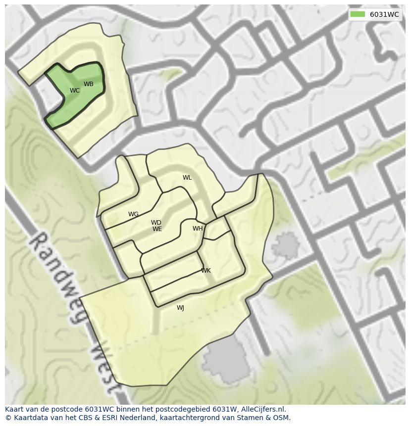Afbeelding van het postcodegebied 6031 WC op de kaart.