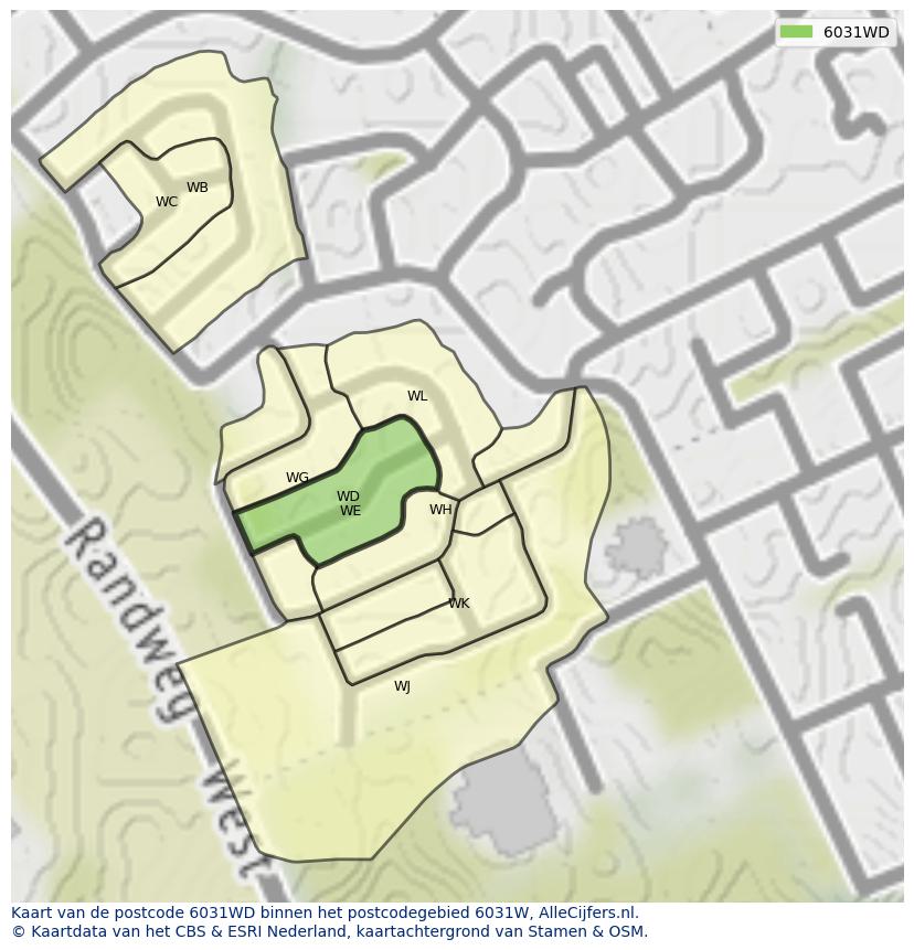 Afbeelding van het postcodegebied 6031 WD op de kaart.