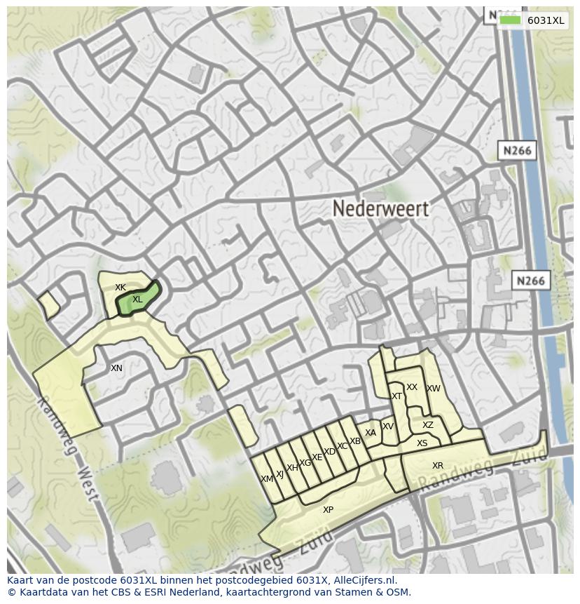 Afbeelding van het postcodegebied 6031 XL op de kaart.