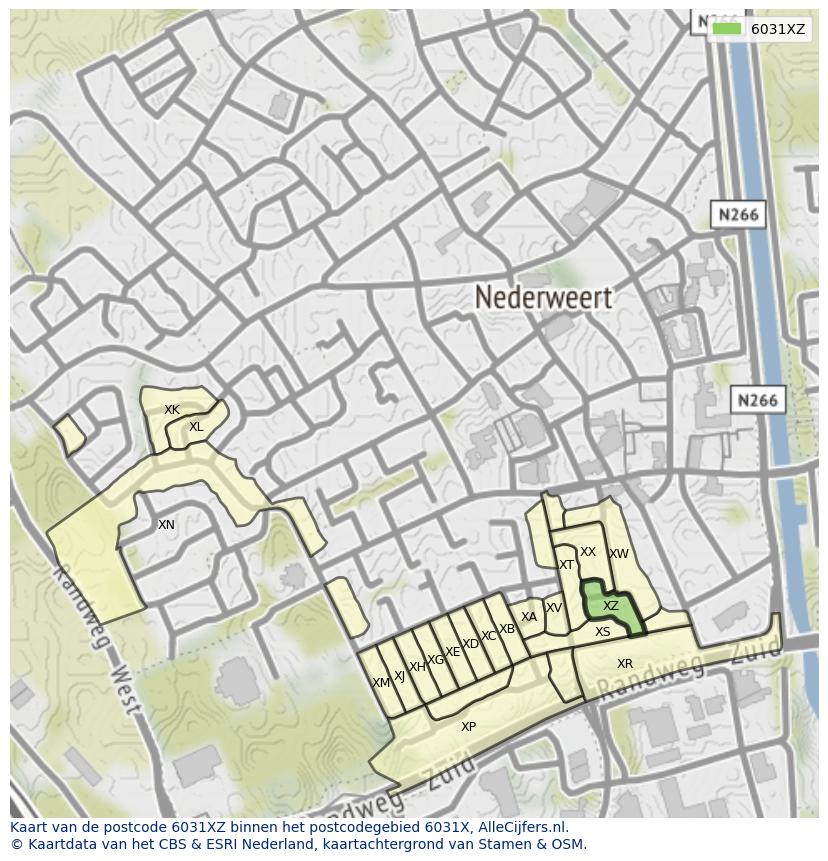 Afbeelding van het postcodegebied 6031 XZ op de kaart.