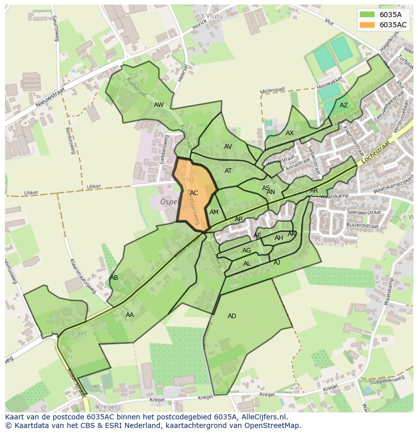 Afbeelding van het postcodegebied 6035 AC op de kaart.