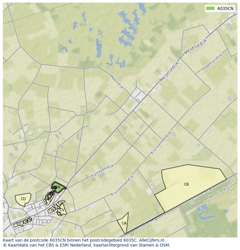 Afbeelding van het postcodegebied 6035 CN op de kaart.