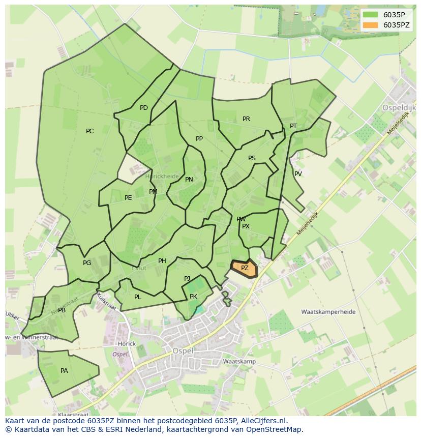 Afbeelding van het postcodegebied 6035 PZ op de kaart.