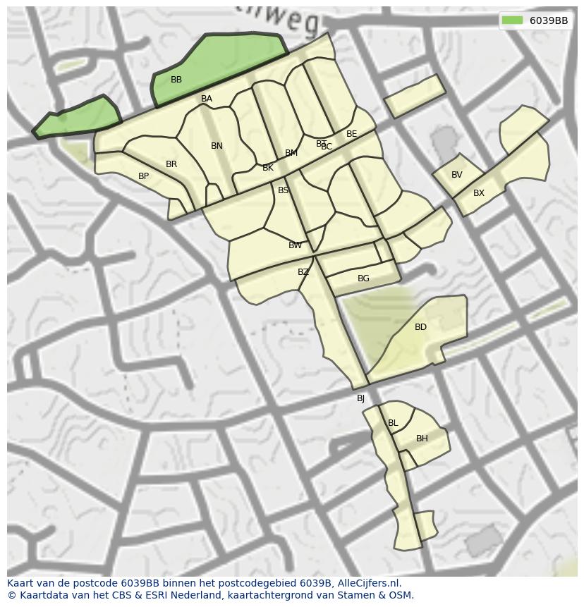 Afbeelding van het postcodegebied 6039 BB op de kaart.