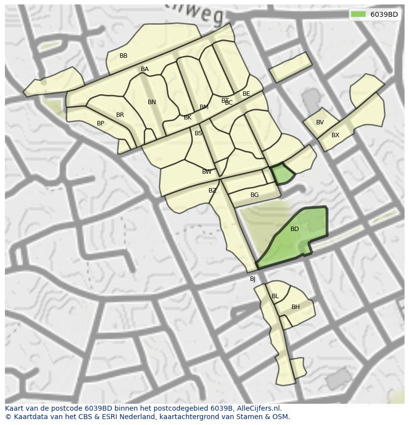 Afbeelding van het postcodegebied 6039 BD op de kaart.
