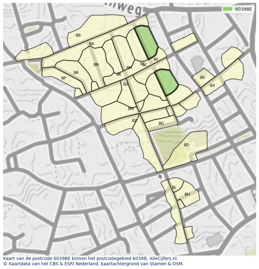 Afbeelding van het postcodegebied 6039 BE op de kaart.