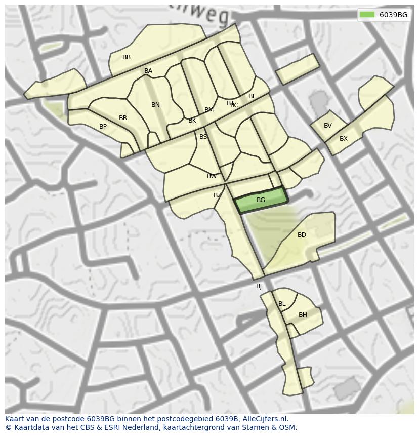 Afbeelding van het postcodegebied 6039 BG op de kaart.