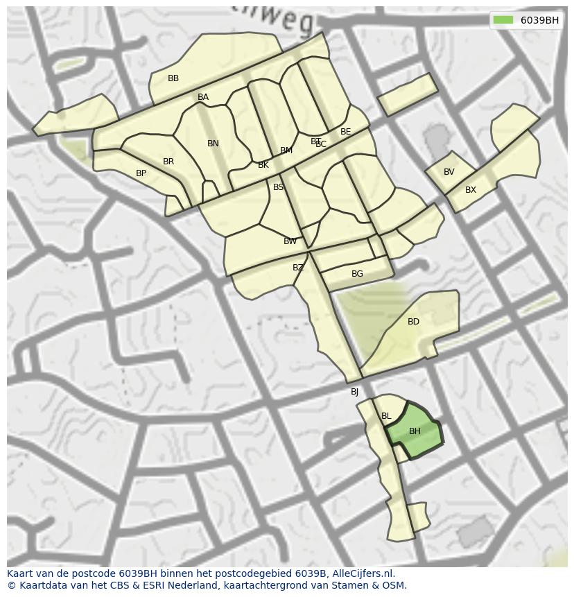 Afbeelding van het postcodegebied 6039 BH op de kaart.