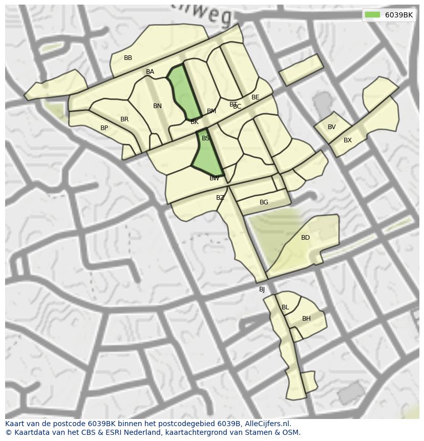 Afbeelding van het postcodegebied 6039 BK op de kaart.
