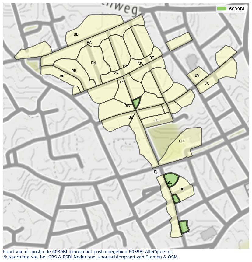 Afbeelding van het postcodegebied 6039 BL op de kaart.