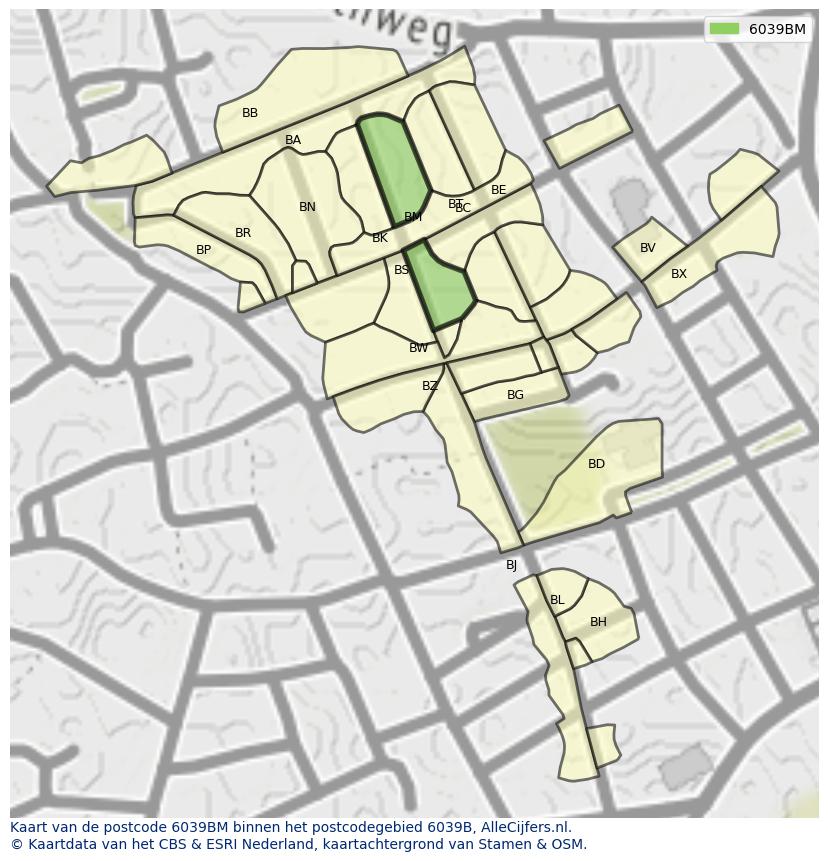 Afbeelding van het postcodegebied 6039 BM op de kaart.