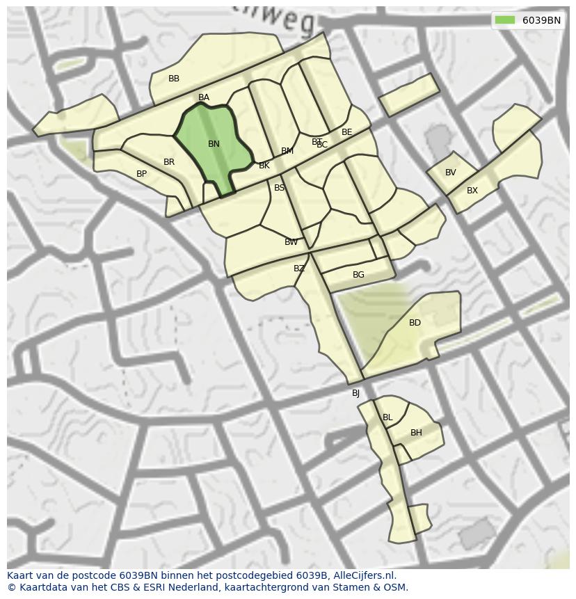 Afbeelding van het postcodegebied 6039 BN op de kaart.