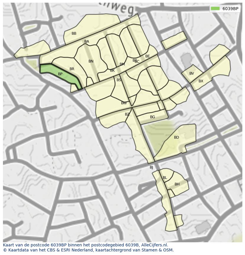 Afbeelding van het postcodegebied 6039 BP op de kaart.