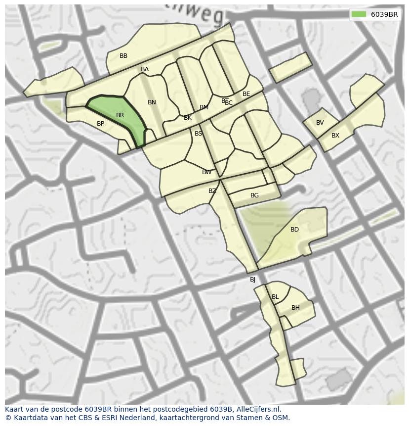 Afbeelding van het postcodegebied 6039 BR op de kaart.