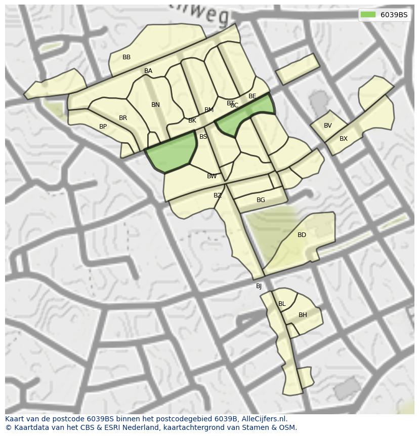 Afbeelding van het postcodegebied 6039 BS op de kaart.