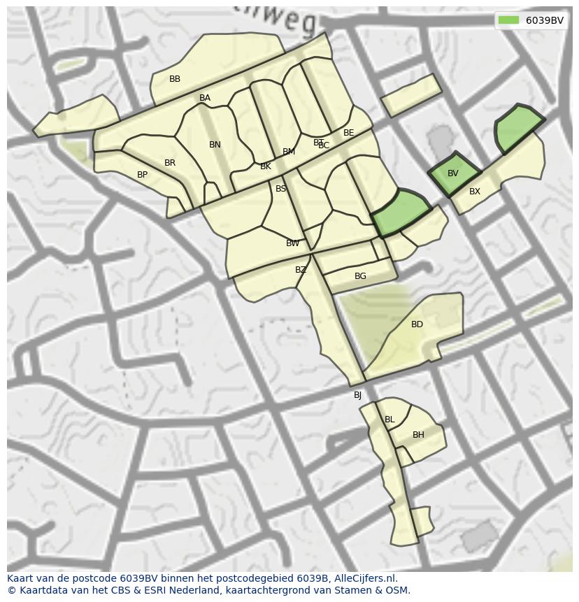 Afbeelding van het postcodegebied 6039 BV op de kaart.