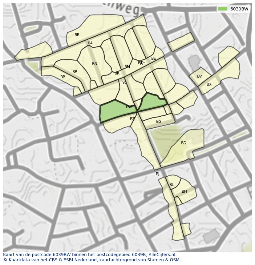 Afbeelding van het postcodegebied 6039 BW op de kaart.