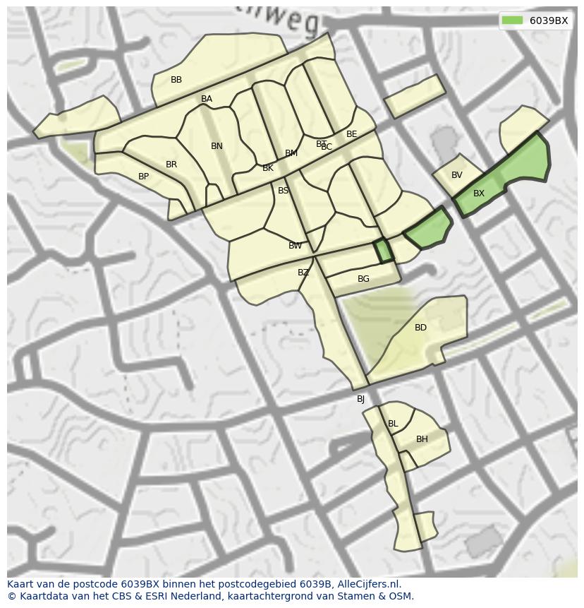 Afbeelding van het postcodegebied 6039 BX op de kaart.