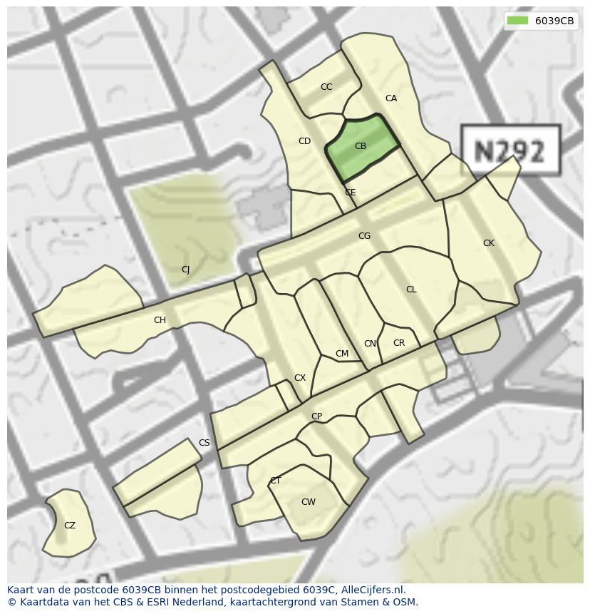 Afbeelding van het postcodegebied 6039 CB op de kaart.